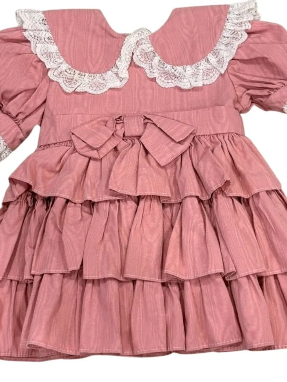 Vintage MiniWorld 2T Victorian Doll Circle Ruffled Dress Tiered Skirt Puff Sleev